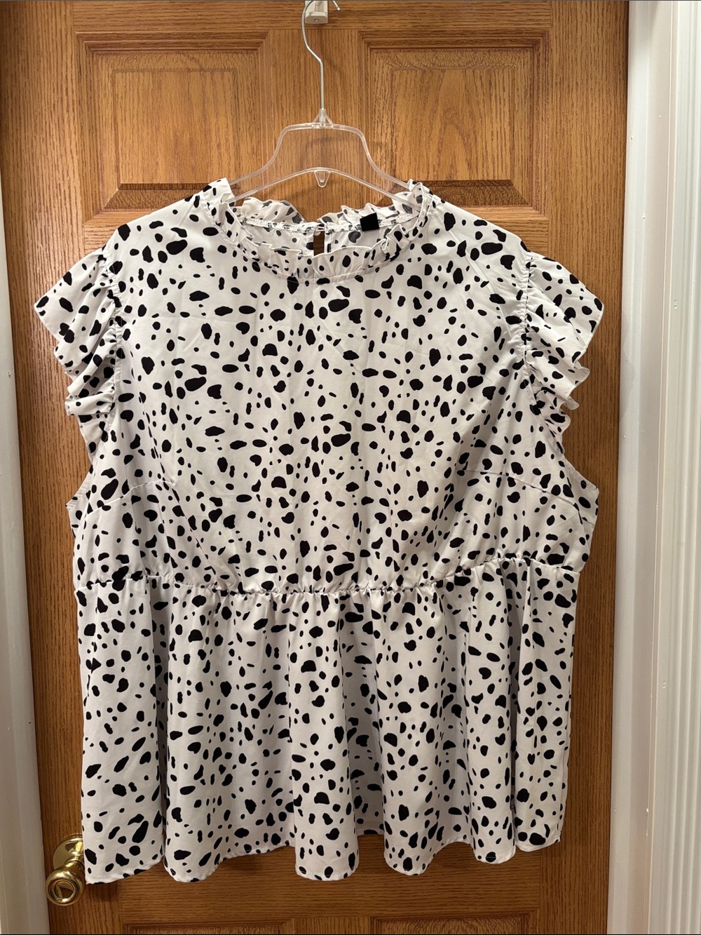 SHEIN Black & White Dalmatian Spot Ruffle Top
